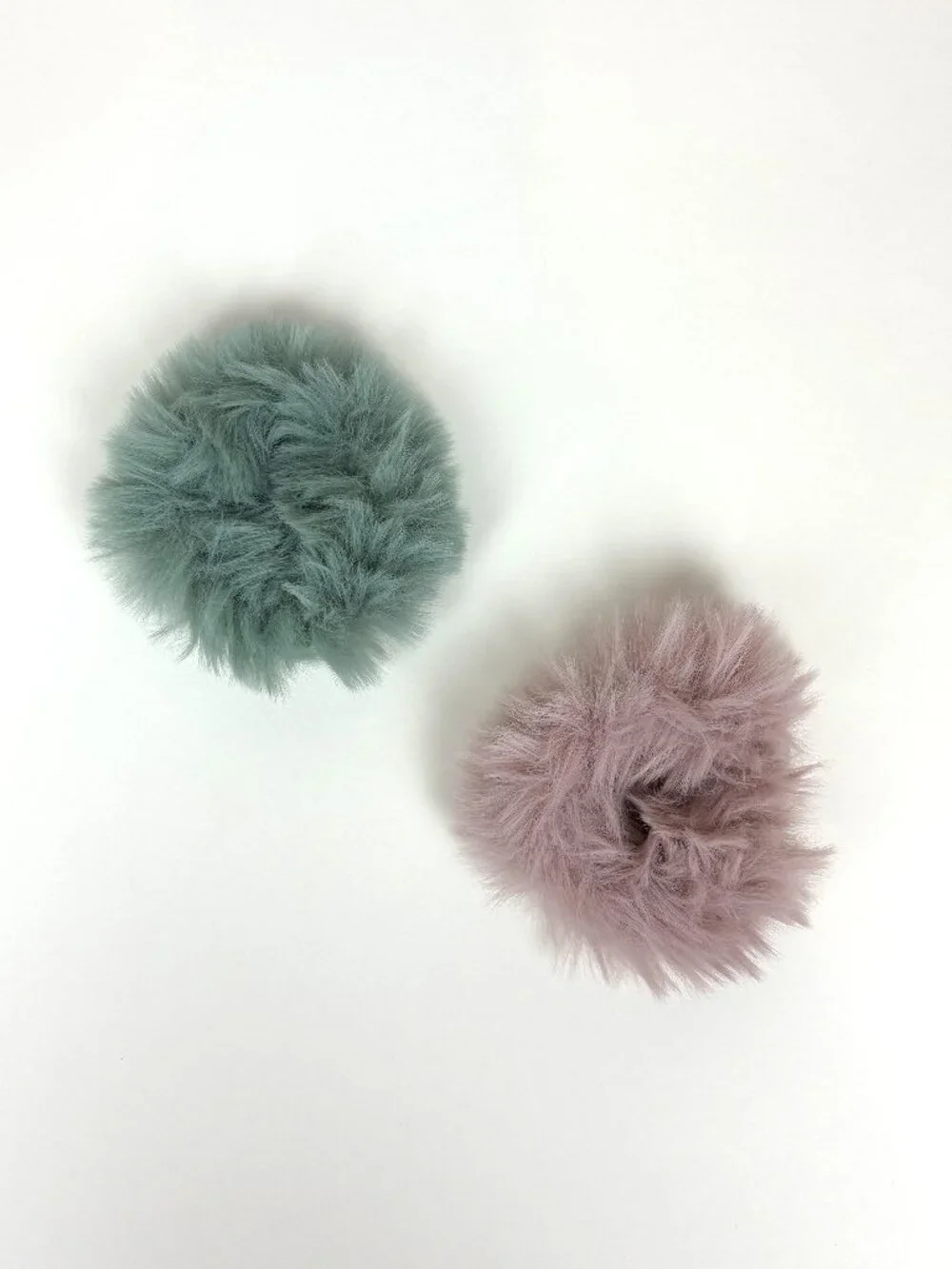 Cute set of soft fluffy fuzzy faux fur scrunchies pom pom hair ties. New